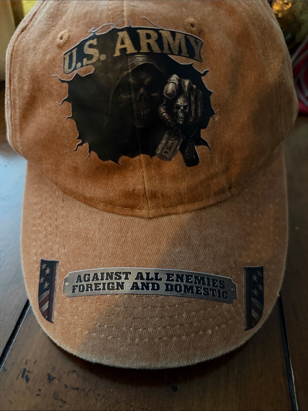 U.S. Army Brown Distressed Baseball Cap with Black Graphic